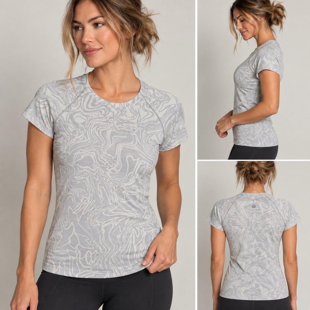 Lululemon Swiftly Tech SS 2.0 Shirt Marble Dye Rhino Grey Flat Chest 17" - Picture 16 of 16
